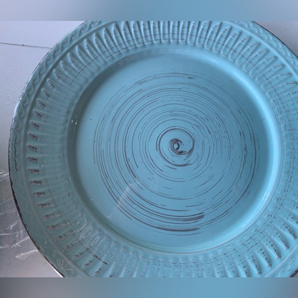 Home Essentials Cosenza 8.5” Small Salad Plate Turquoise Aqua Brown Replacement - Picture 2 of 7